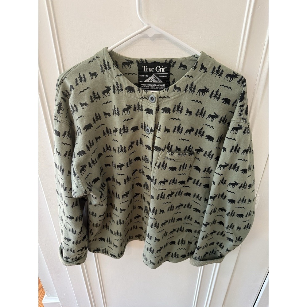 True Grit Womens Sweat Shirt Cardigan Moose  Trees Bears  Size M